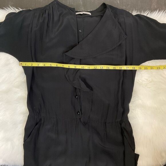 NEW Gerard Darel Black 100% Silk Victorian Ruffle Neck Cocktail Midi Dress 6 - Picture 14 of 15